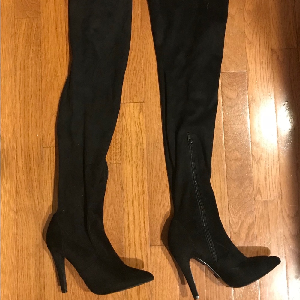 Black suede thigh high boots
